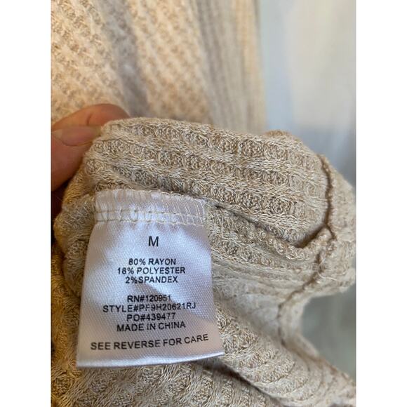 Pink Republic Top Botton Down Tie-Front Thermal V-Neck Cardigan Biege Size Med - Picture 9 of 9